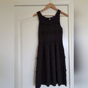 Dark Brown mini dress with ruffles banded knit sleeveless coquette Size 14/16